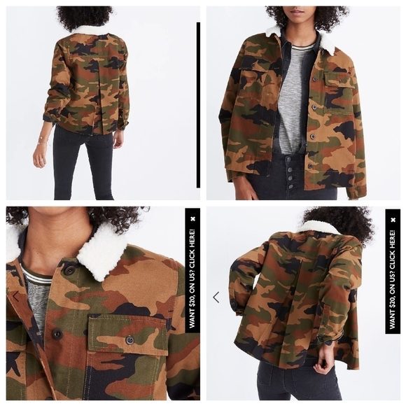 Madewell Northward Cropped Army Jacket in Cottontail Camo: Sherpa Edition. XXS. - Picture 14 of 16